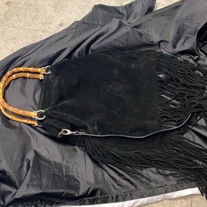 Black suede fringe bag